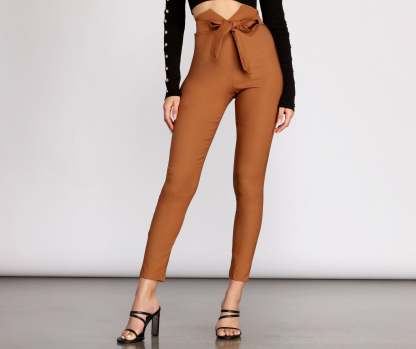 High Waist Tie Front Skinny Pants - Lady Occasions