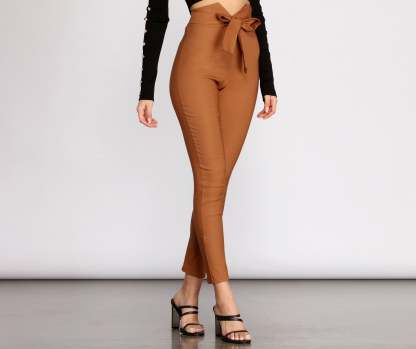 High Waist Tie Front Skinny Pants - Lady Occasions