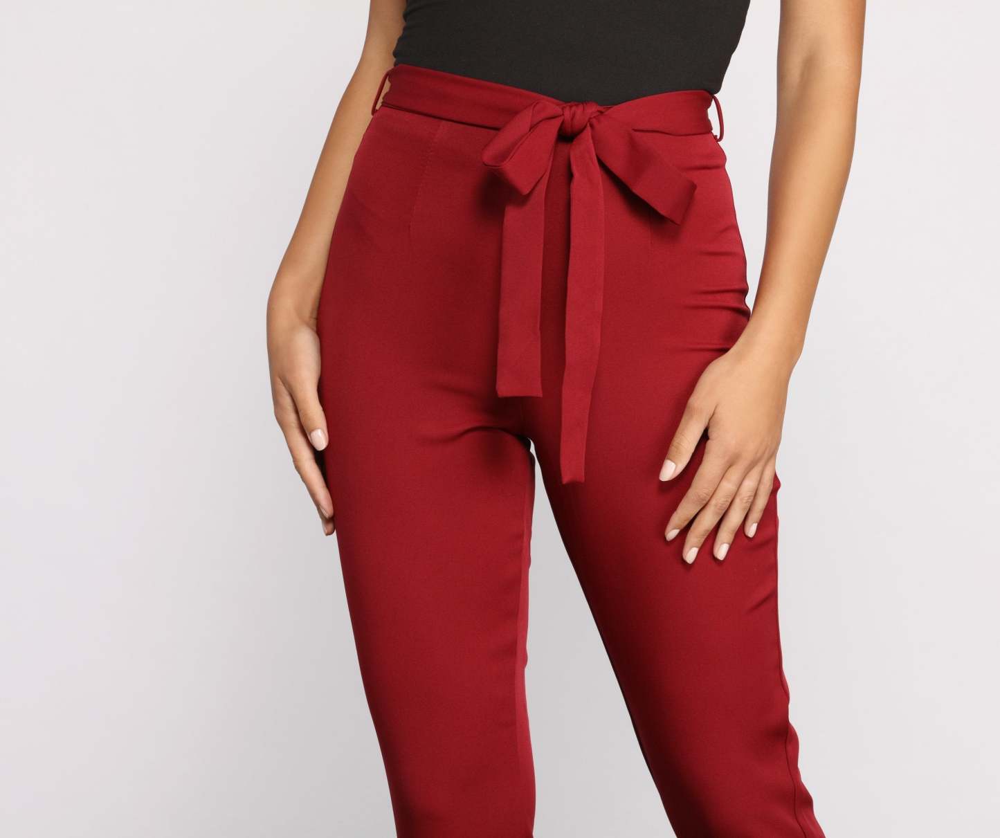 High Rise Tie Waist Tapered Pants - Lady Occasions