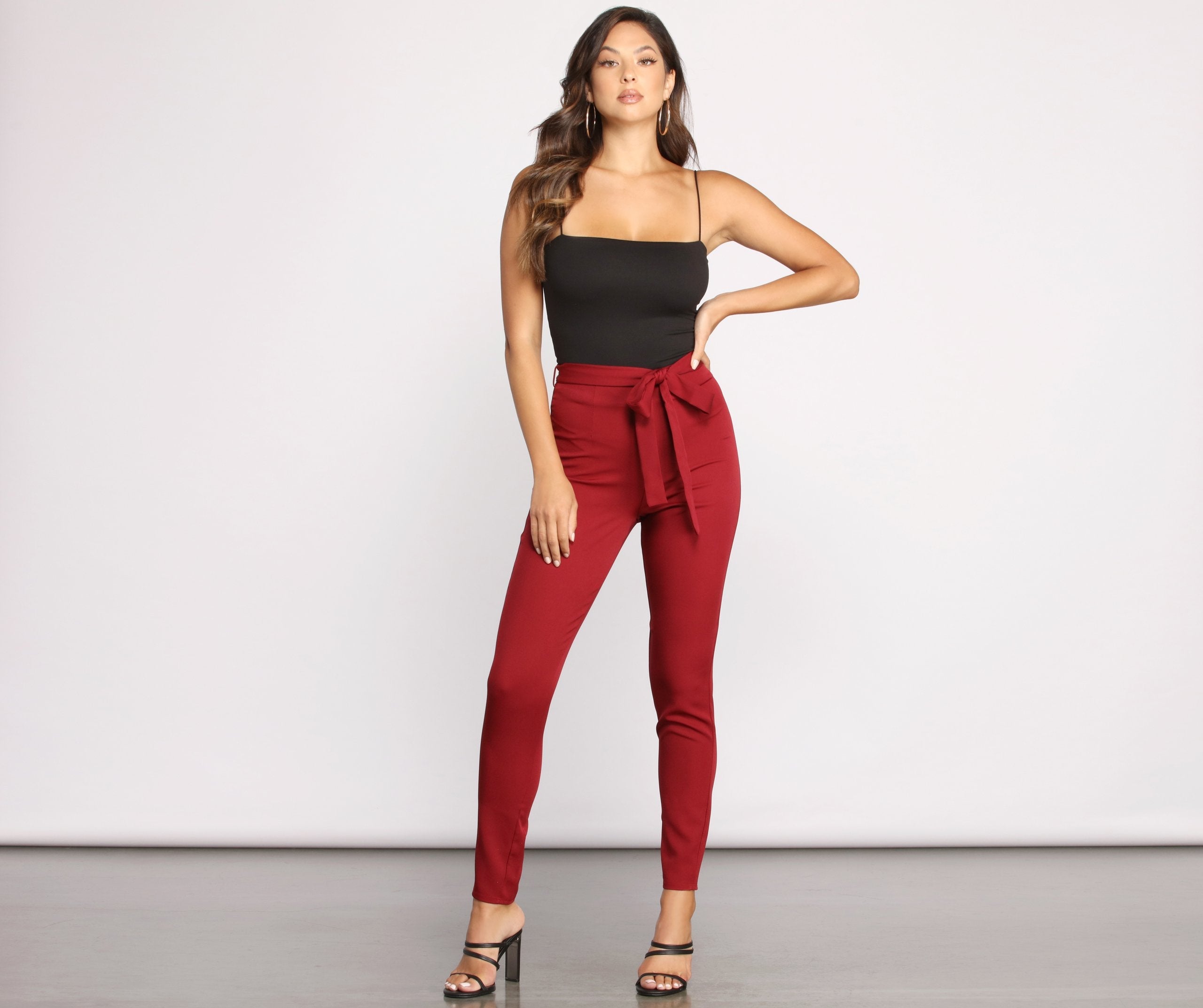 High Rise Tie Waist Tapered Pants - Lady Occasions