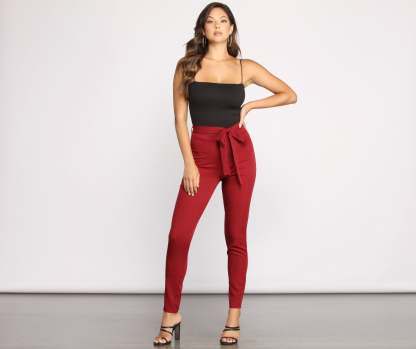 High Rise Tie Waist Tapered Pants - Lady Occasions