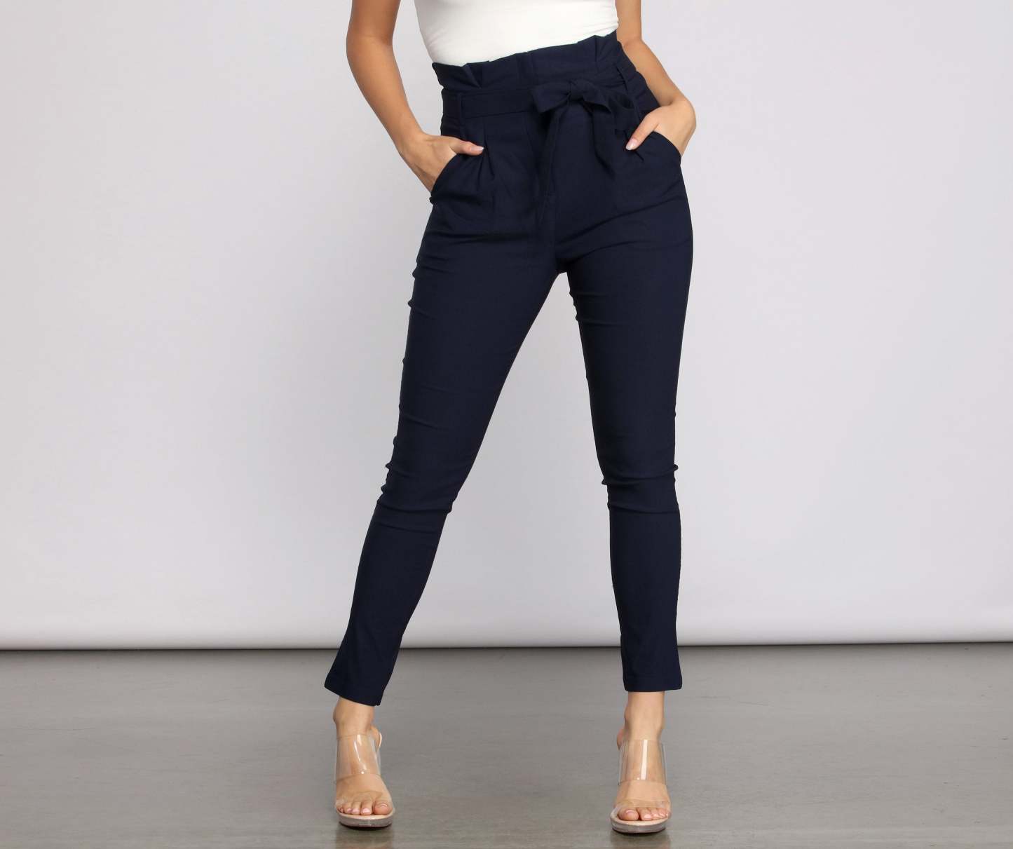 High Waist Paperbag Skinny Dress Pants - Lady Occasions