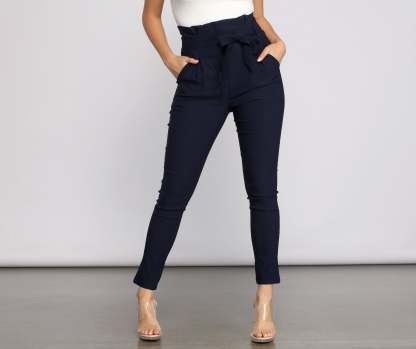 High Waist Paperbag Skinny Dress Pants - Lady Occasions