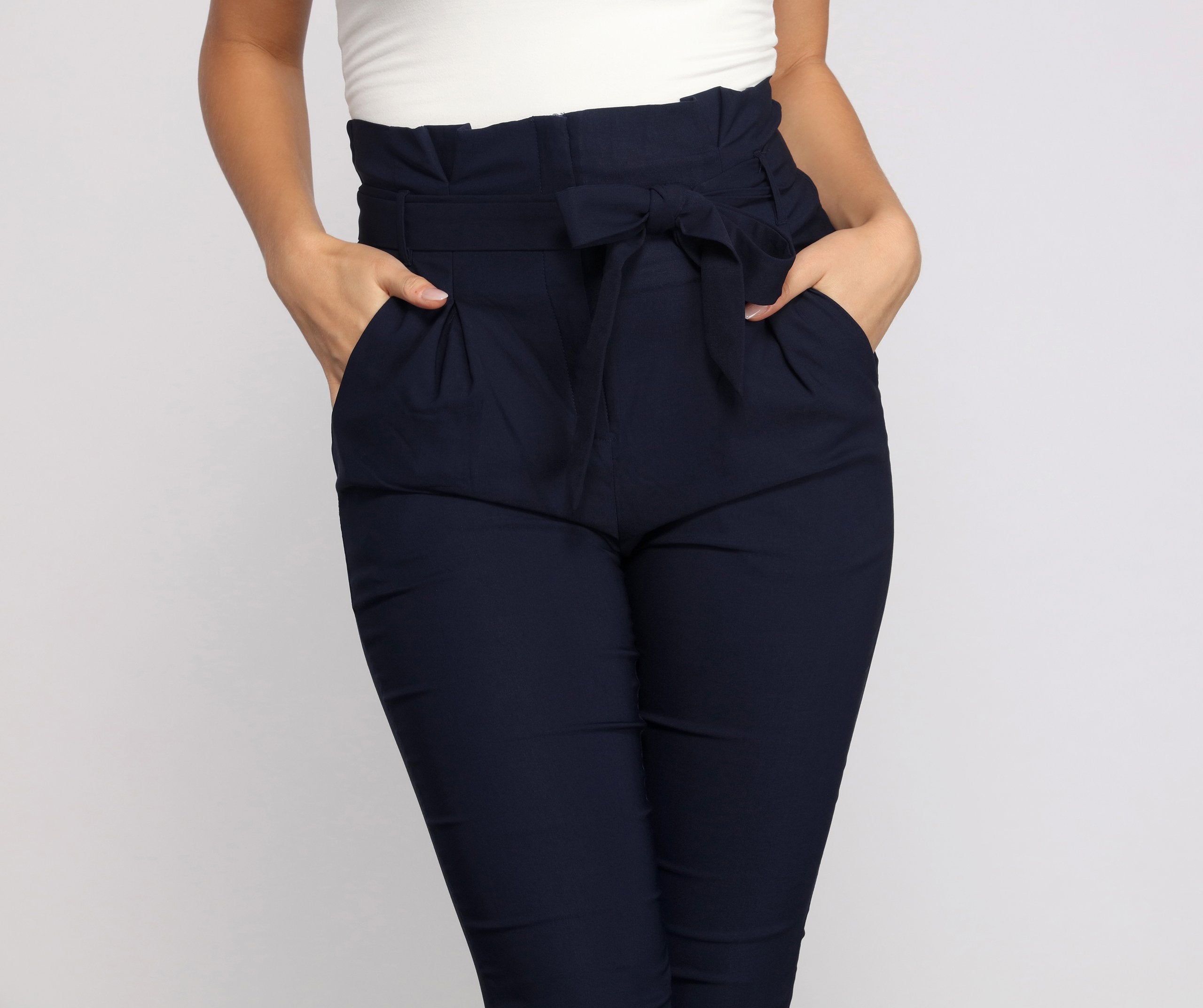 High Waist Paperbag Skinny Dress Pants - Lady Occasions