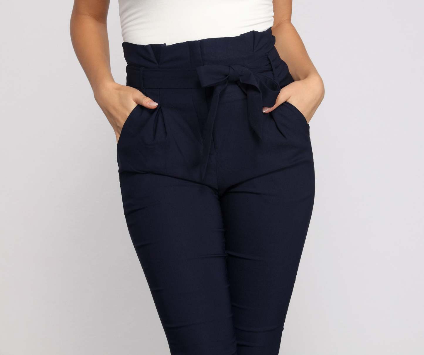 High Waist Paperbag Skinny Dress Pants - Lady Occasions