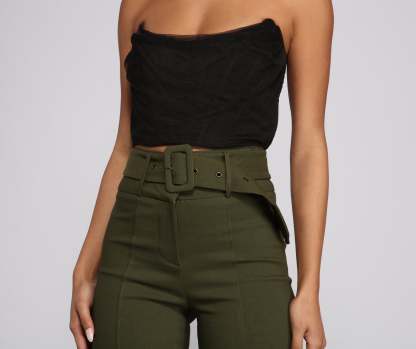 High Waist Belted Skinny Pants - Lady Occasions