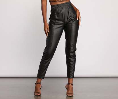 High Waist Faux Leather Leggings - Lady Occasions