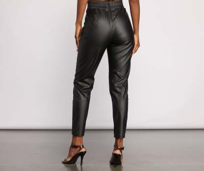 High Waist Faux Leather Leggings - Lady Occasions