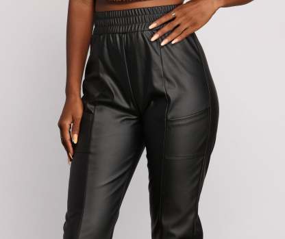 High Waist Faux Leather Leggings - Lady Occasions