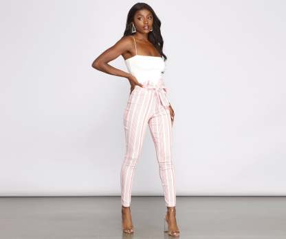 High Waist Skinny Striped Pants - Lady Occasions