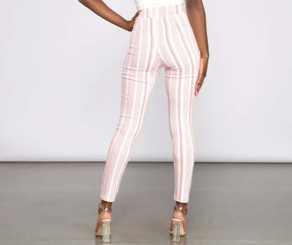 High Waist Skinny Striped Pants - Lady Occasions