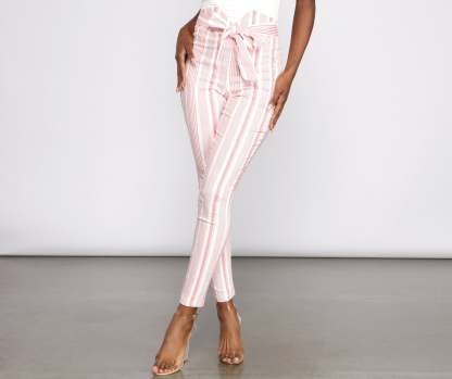 High Waist Skinny Striped Pants - Lady Occasions