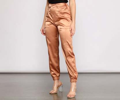 Level Up Sophisticated Satin Joggers - Lady Occasions