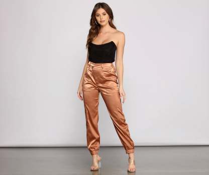 Level Up Sophisticated Satin Joggers - Lady Occasions