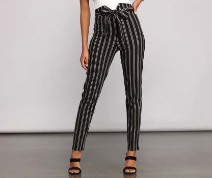 High Waist Skinny Striped Pants - Lady Occasions