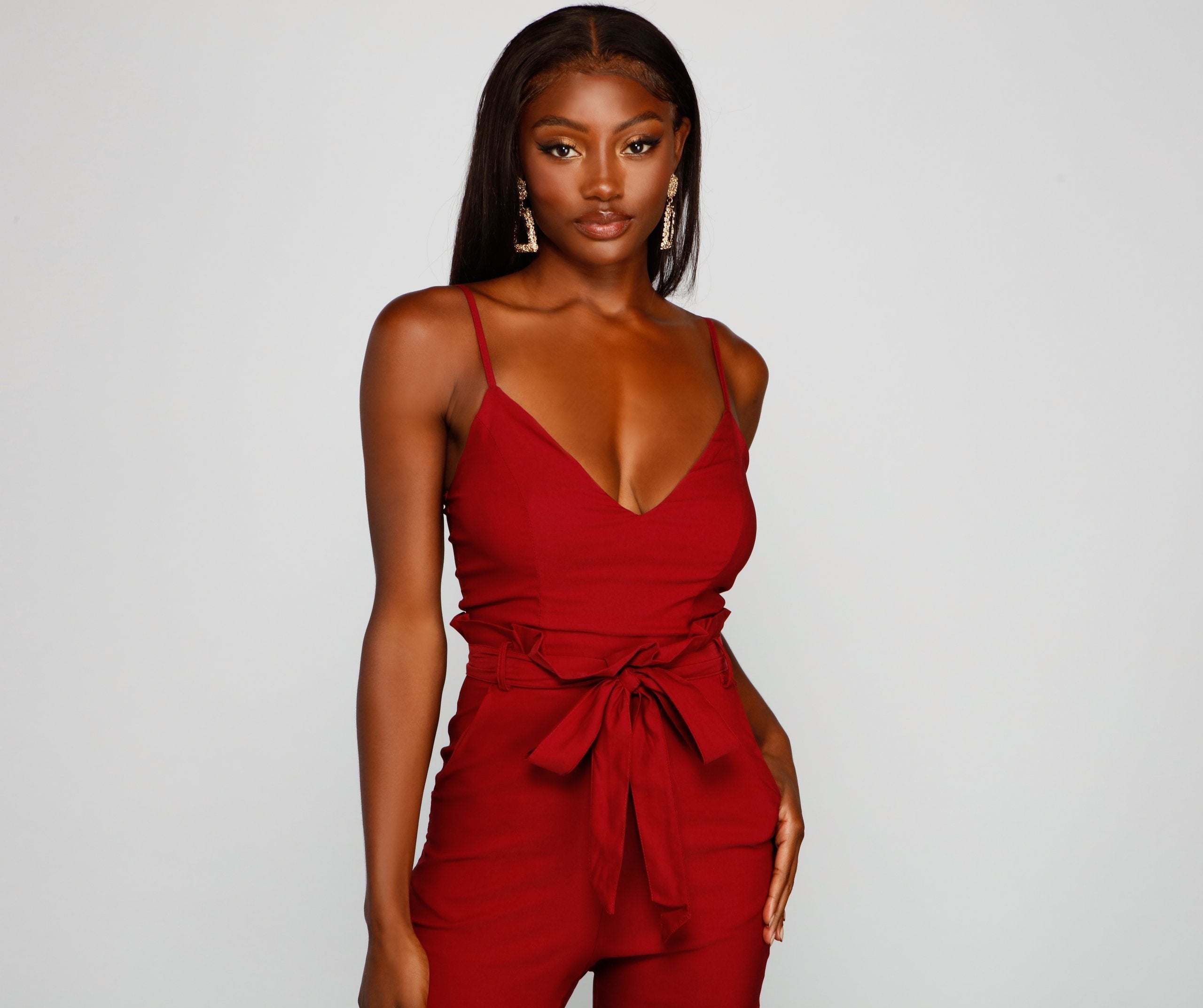 Stylish And Tapered Tie Waist Jumpsuit - Lady Occasions