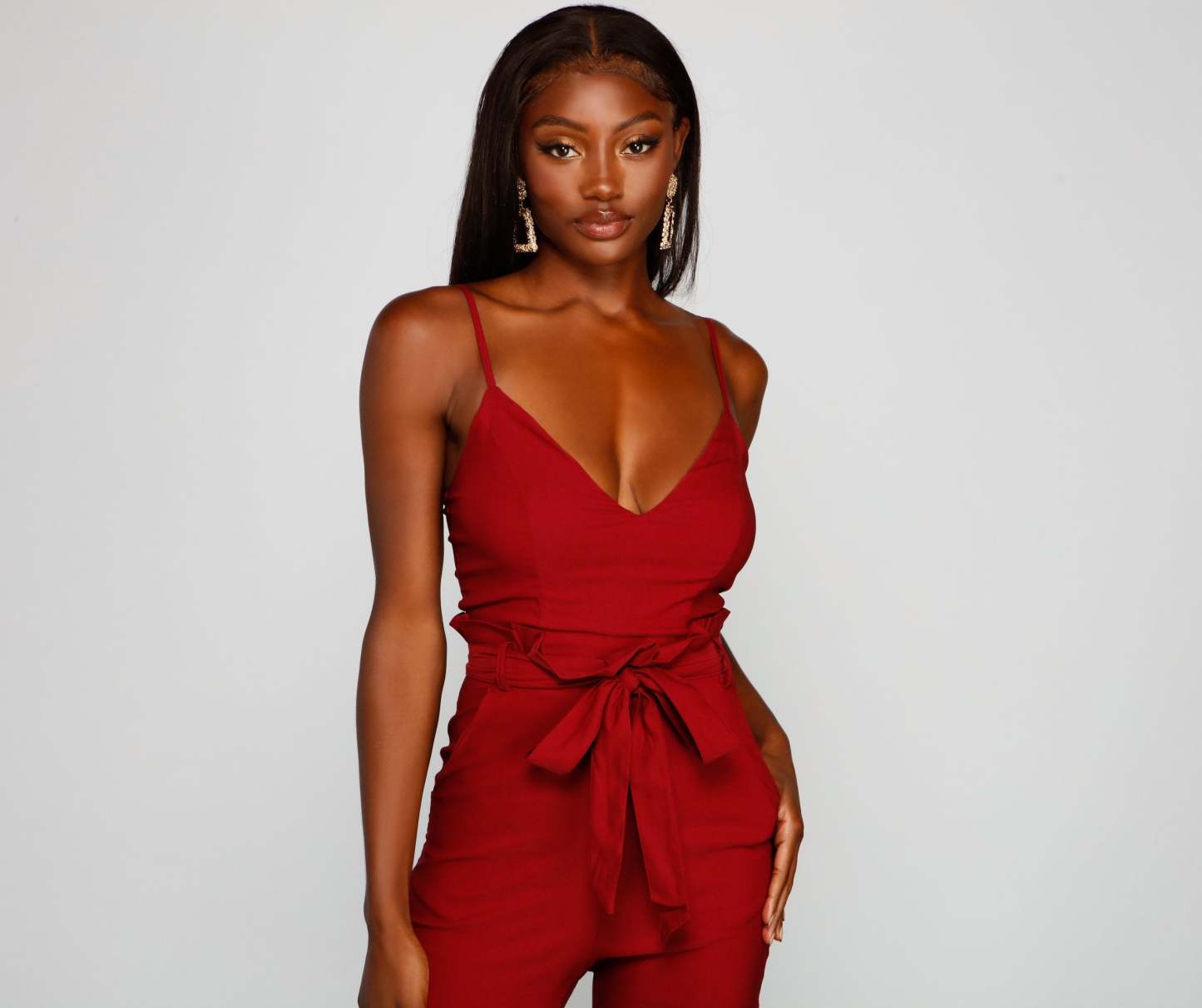 Stylish And Tapered Tie Waist Jumpsuit - Lady Occasions