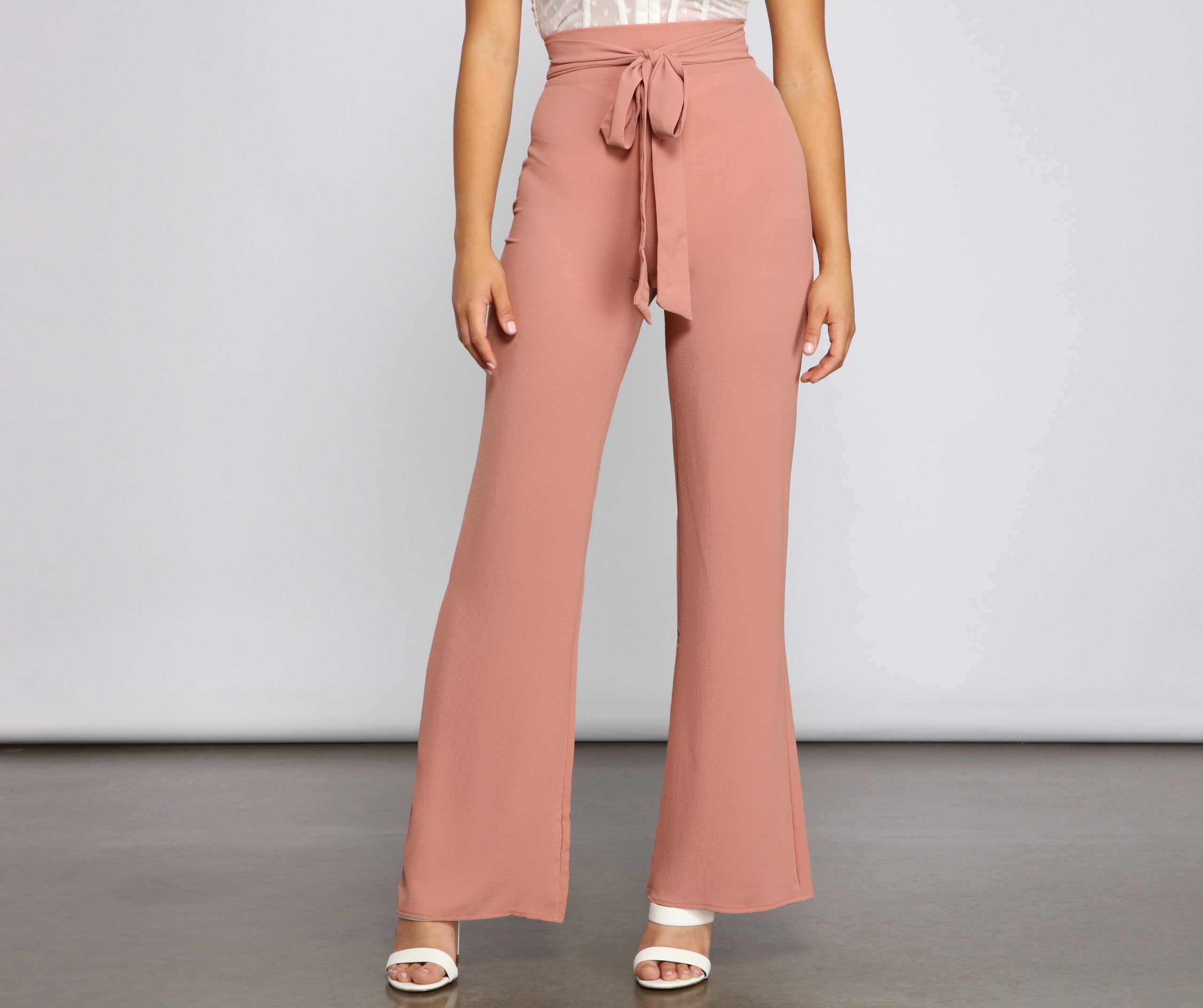 Trendy Tie-Waist Flared Pants - Lady Occasions