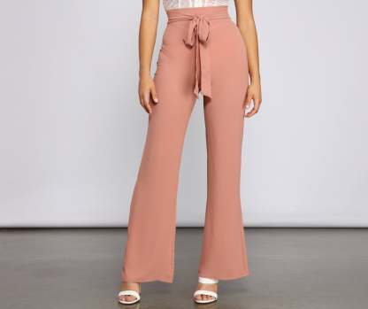 Trendy Tie-Waist Flared Pants - Lady Occasions
