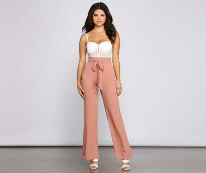 Trendy Tie-Waist Flared Pants - Lady Occasions