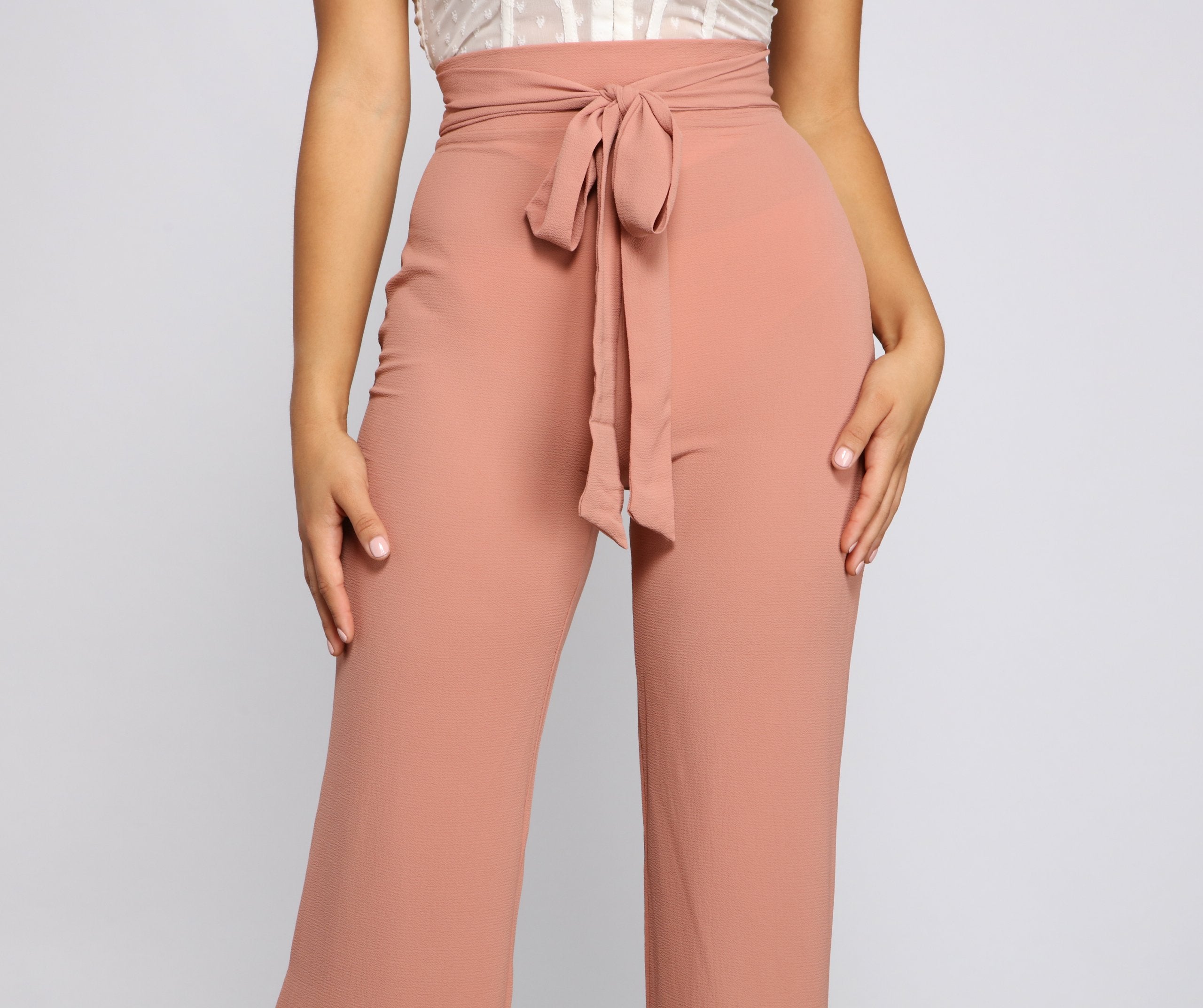 Trendy Tie-Waist Flared Pants - Lady Occasions