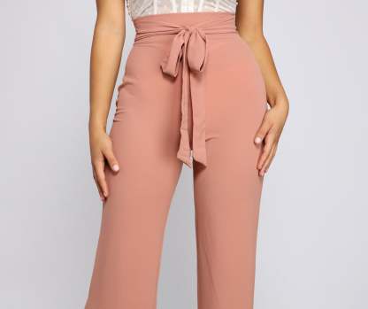 Trendy Tie-Waist Flared Pants - Lady Occasions