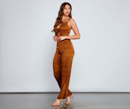 Plaid Perfection Twist Front Jumpsuit - Lady Occasions