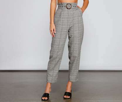 Chic Stunner High Waist Plaid Pants - Lady Occasions