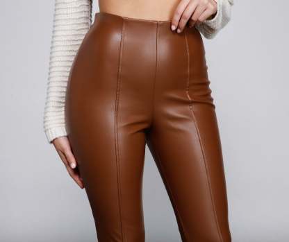 High Waist Faux Leather Tapered Leggings - Lady Occasions