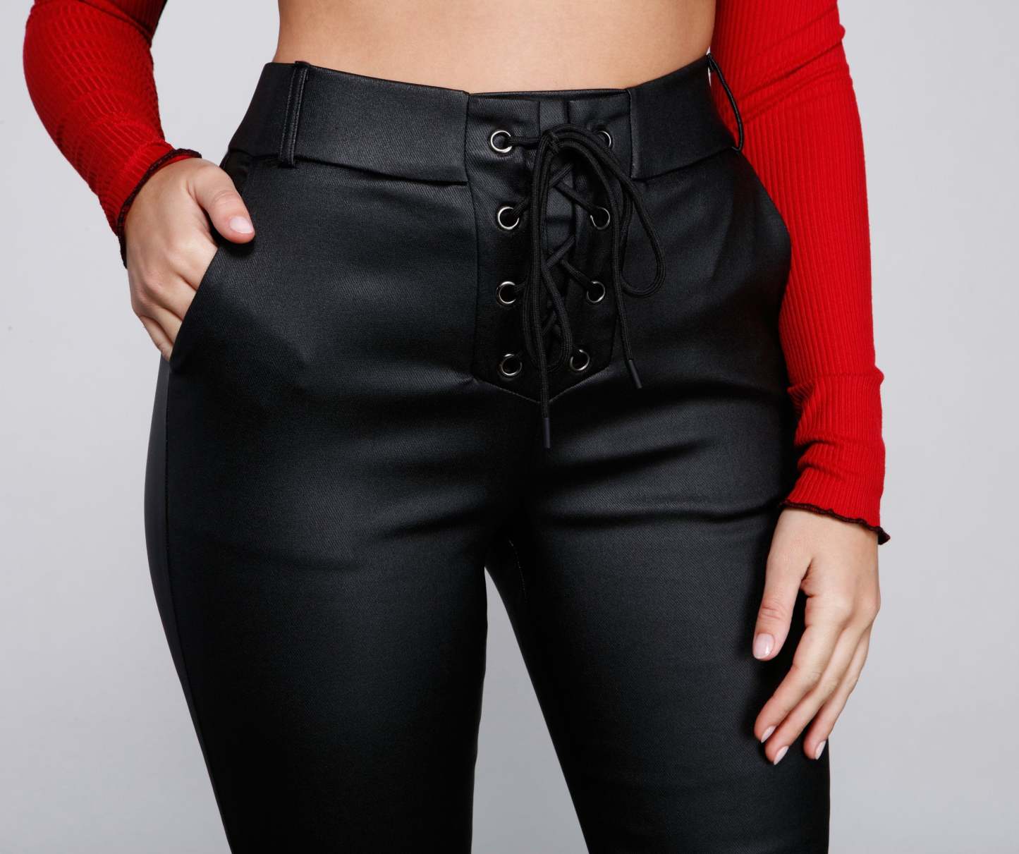 Trendy High Waist Lattice Pants - Lady Occasions