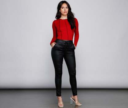 Trendy High Waist Lattice Pants - Lady Occasions