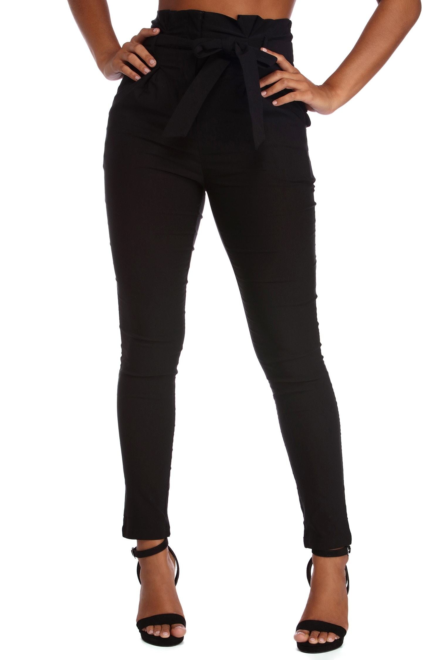 High Waist Paperbag Skinny Dress Pants - Lady Occasions