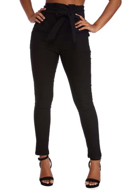 High Waist Paperbag Skinny Dress Pants - Lady Occasions