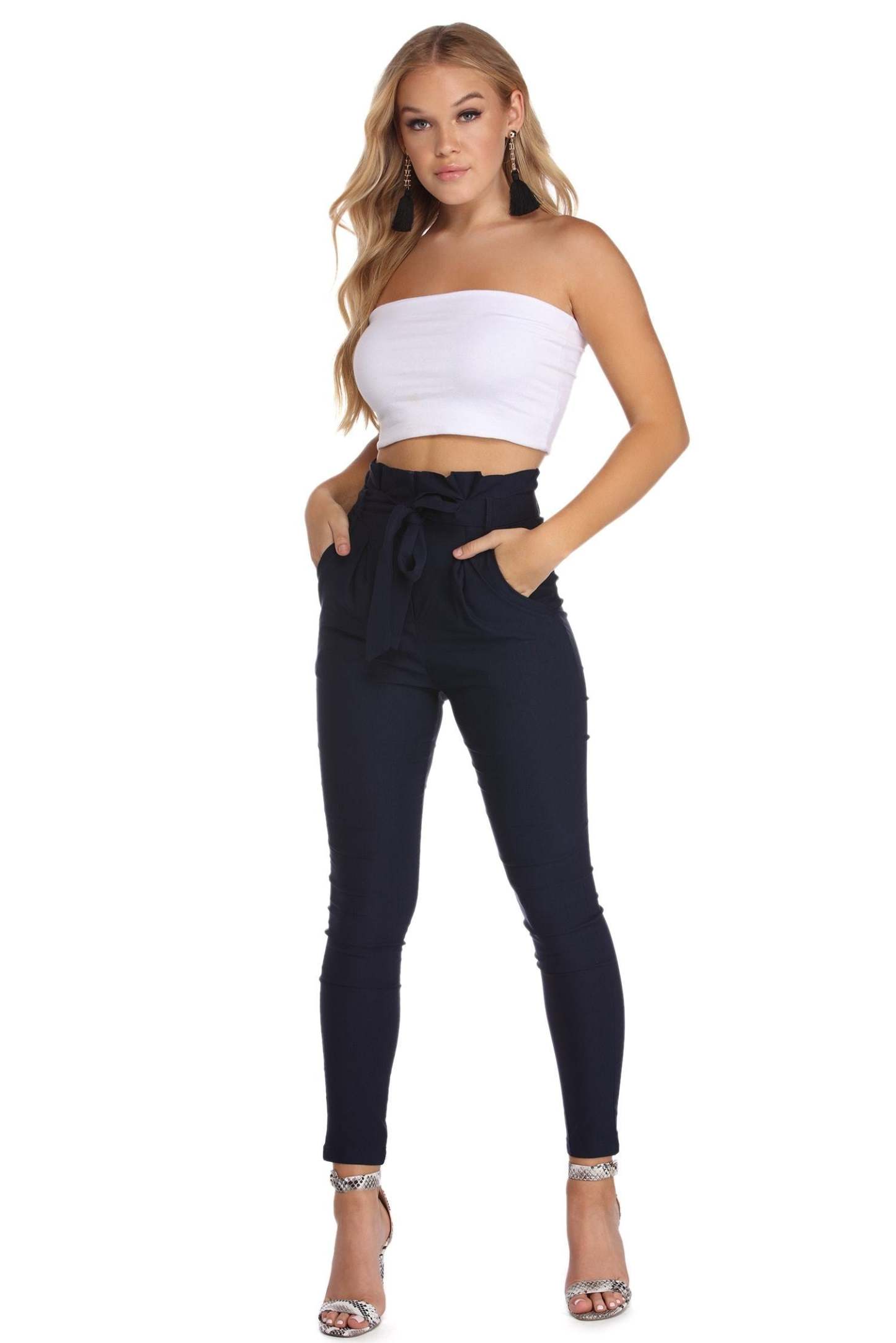 High Waist Paperbag Skinny Dress Pants - Lady Occasions