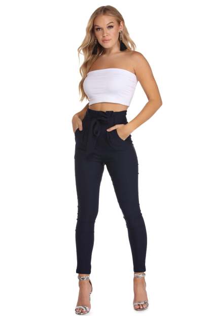 High Waist Paperbag Skinny Dress Pants - Lady Occasions