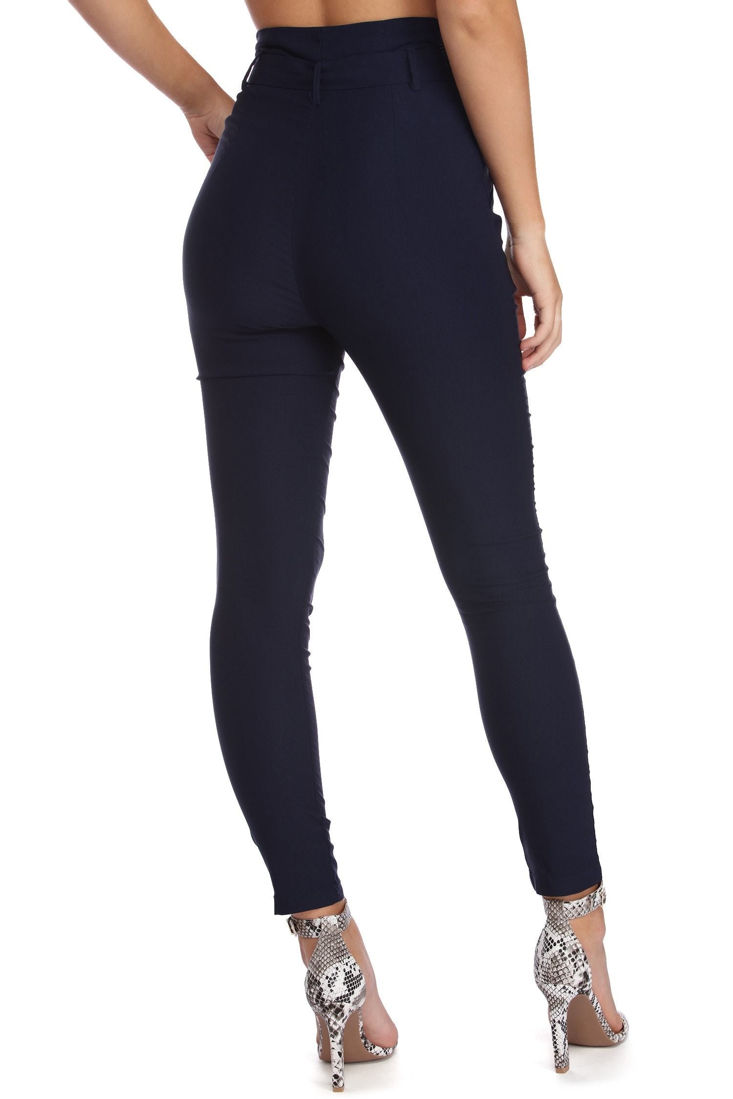 High Waist Paperbag Skinny Dress Pants - Lady Occasions