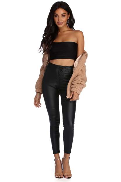 Lace Up PU Pants - Lady Occasions
