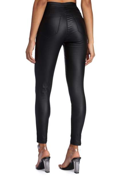 Lace Up PU Pants - Lady Occasions