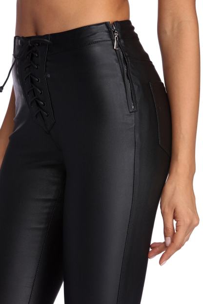 Lace Up PU Pants - Lady Occasions