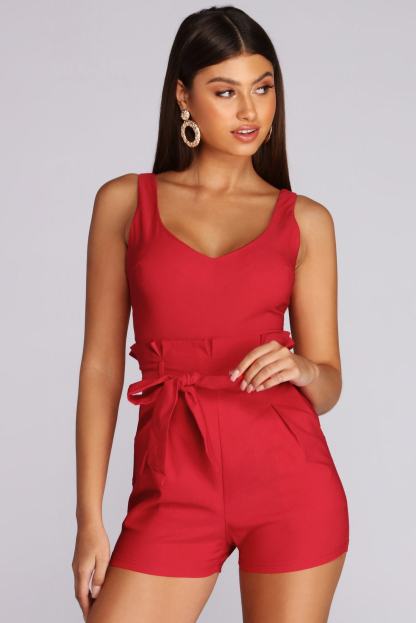 Flirt Alert Tie Waist Romper - Lady Occasions