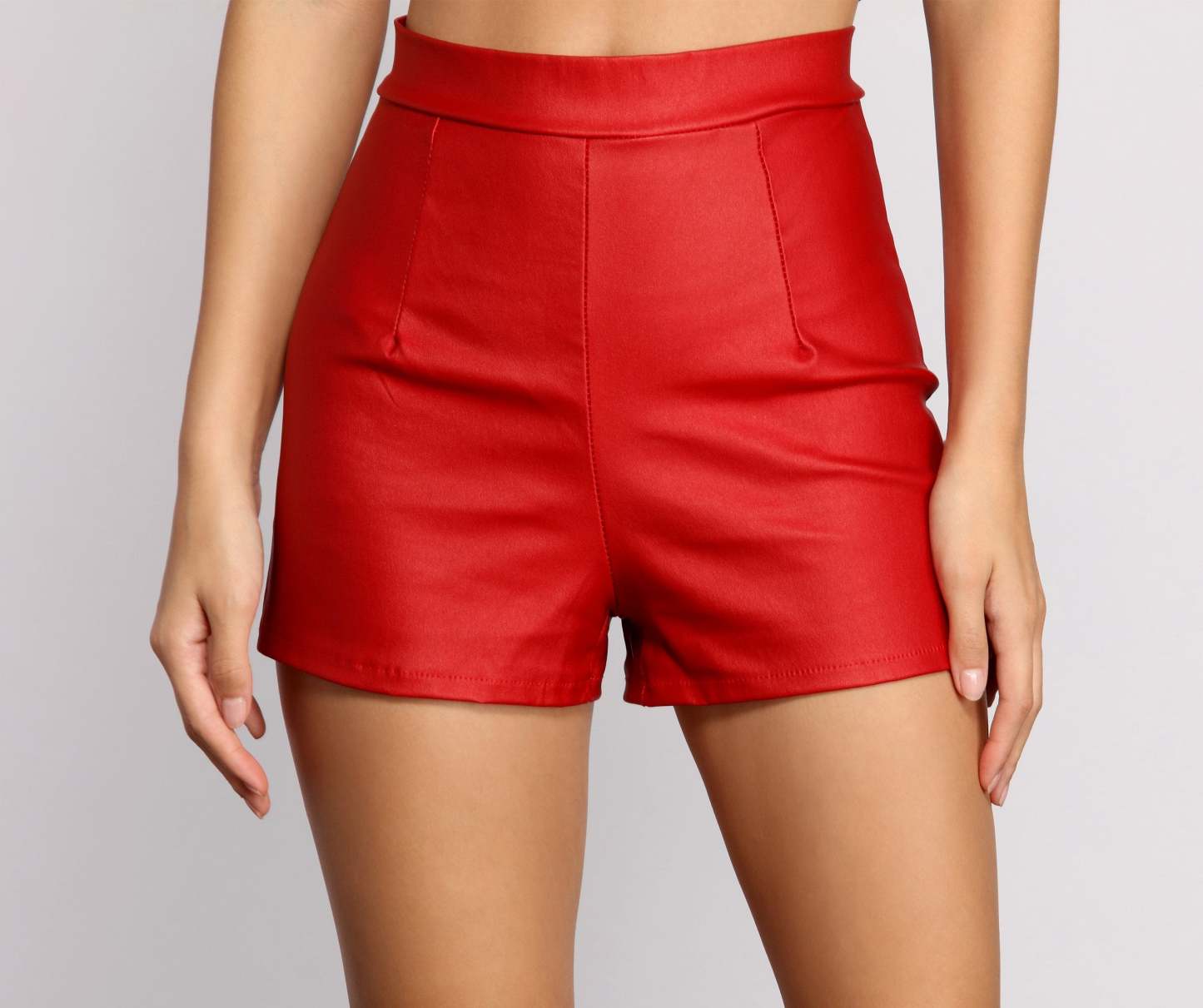 High Waist Coated Faux Leather Shorts - Lady Occasions