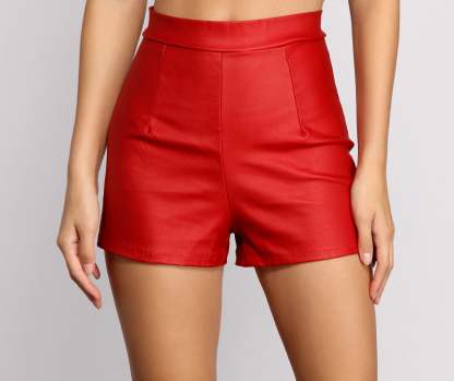 High Waist Coated Faux Leather Shorts - Lady Occasions