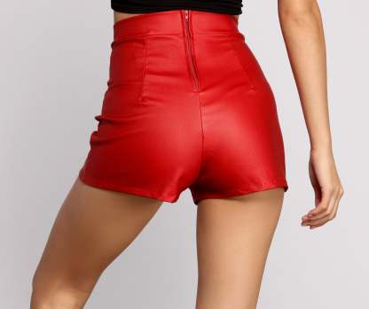 High Waist Coated Faux Leather Shorts - Lady Occasions