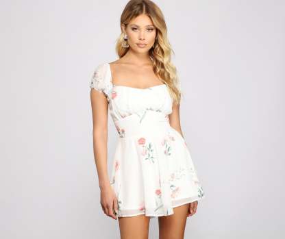 Off The Shoulder Floral Chiffon Romper - Lady Occasions