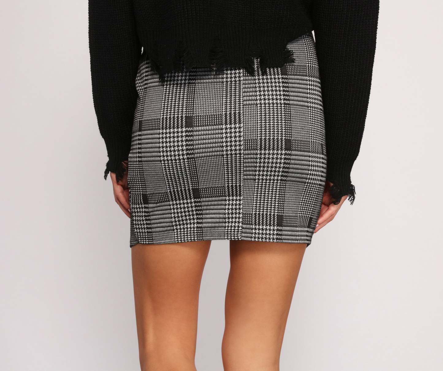 High Waist Houndstooth Wrap Mini Skirt - Lady Occasions