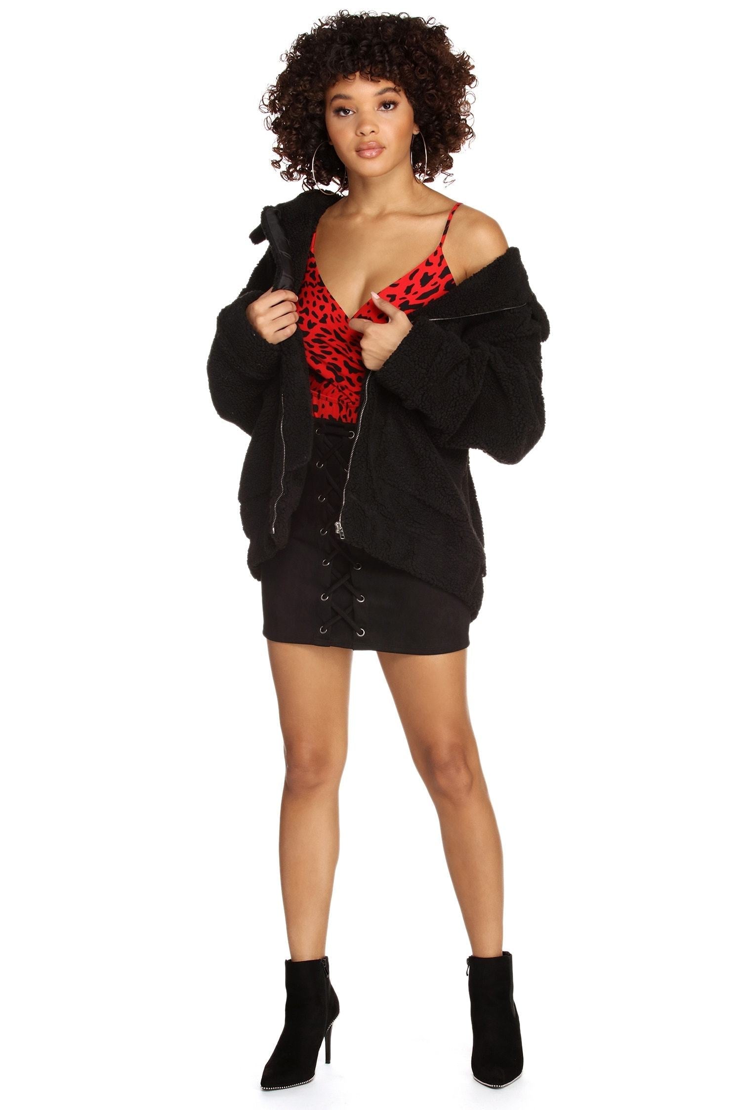 Laced In Faux Suede Mini Skirt - Lady Occasions