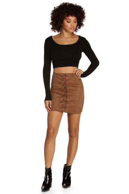 Laced In Faux Suede Mini Skirt - Lady Occasions