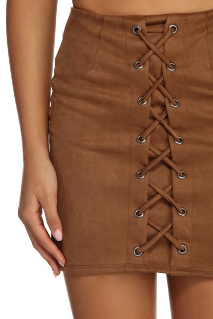 Laced In Faux Suede Mini Skirt - Lady Occasions