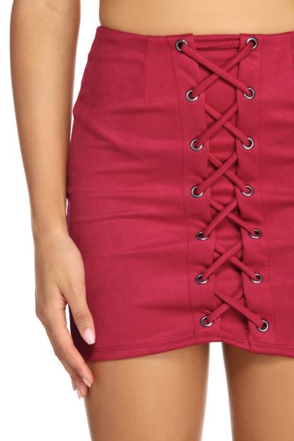 Laced In Faux Suede Mini Skirt - Lady Occasions