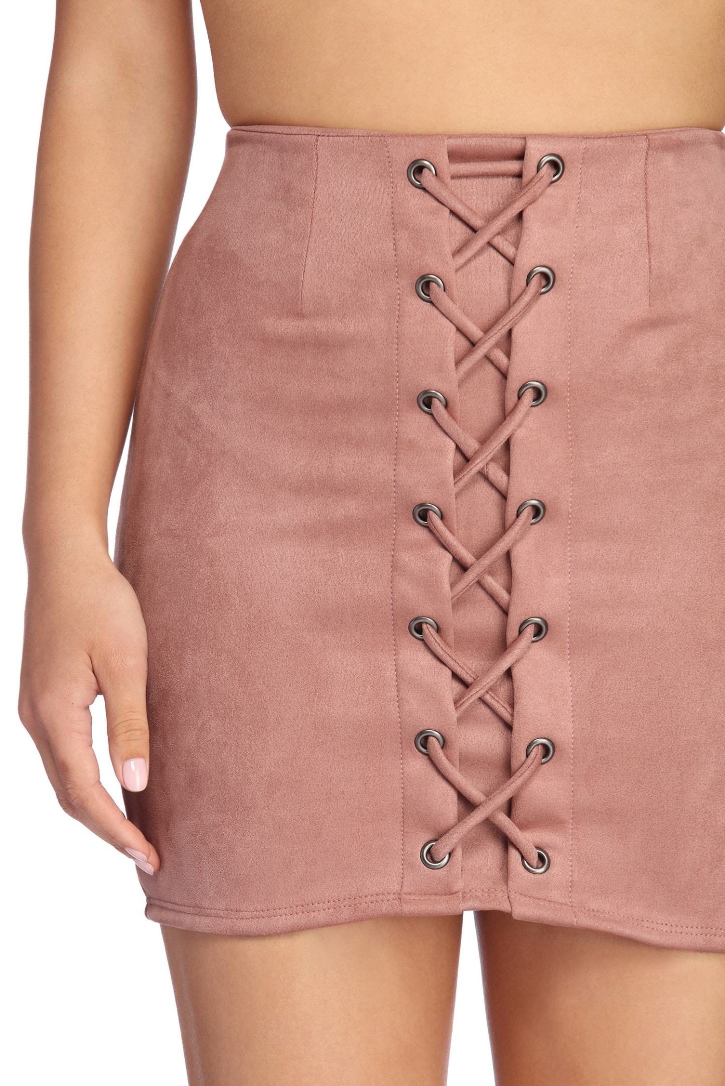 Laced In Faux Suede Mini Skirt - Lady Occasions